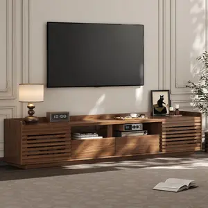 78.7" TV Stand for TVs Up to 85", Mid-Century Modern Entertainment Center with Sliding Doors and Adjustable Shelves, Media Console TV Cabinet with Drawers and Open Storage for Living Room