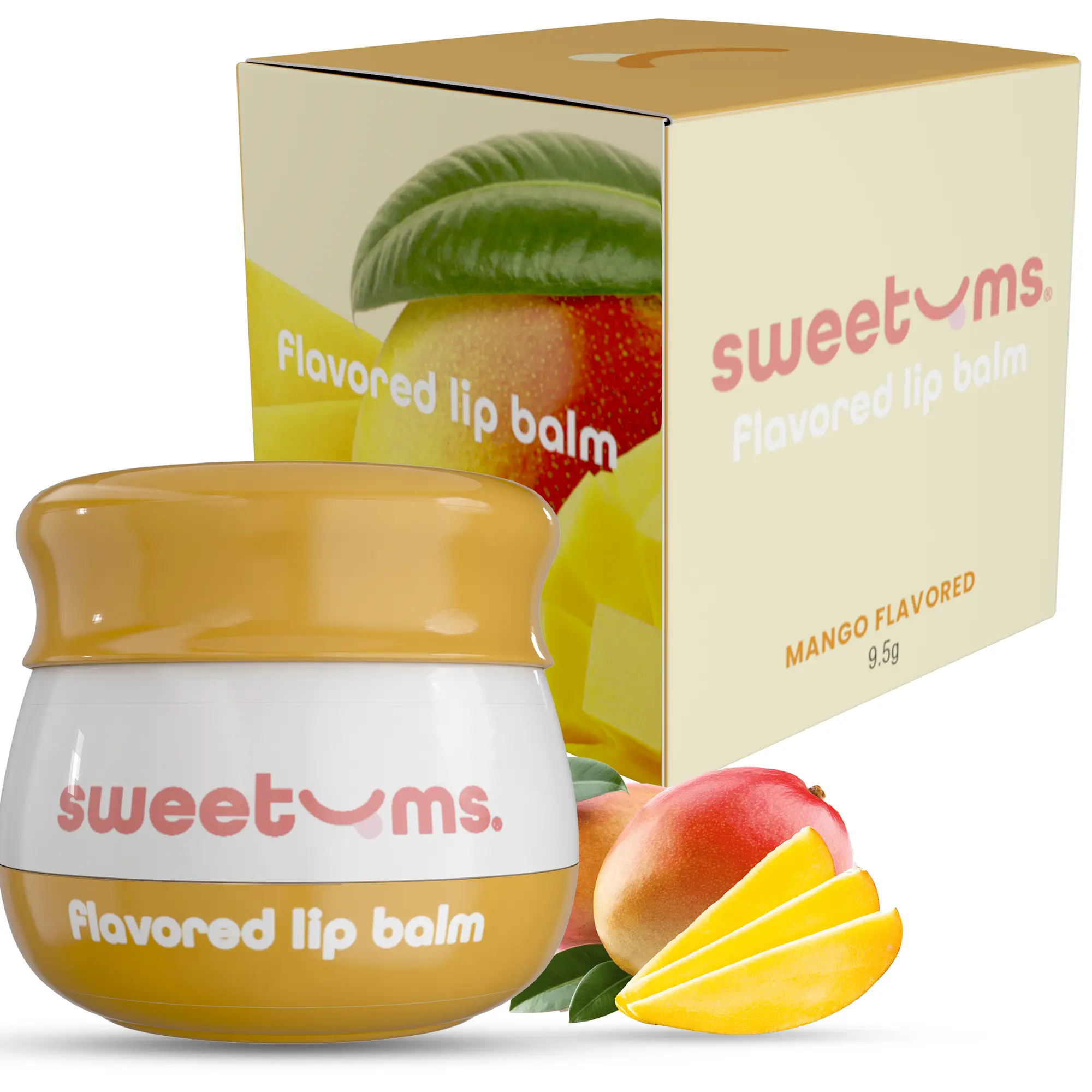 Sweetums Mango Flavored Lip Balm - Smooth and Refreshing Hydrating Formula with Built-in Mirror & Applicator, Vegan & Cruelty-Free - Skincare Lip balm gloss jojoba oil flavored
