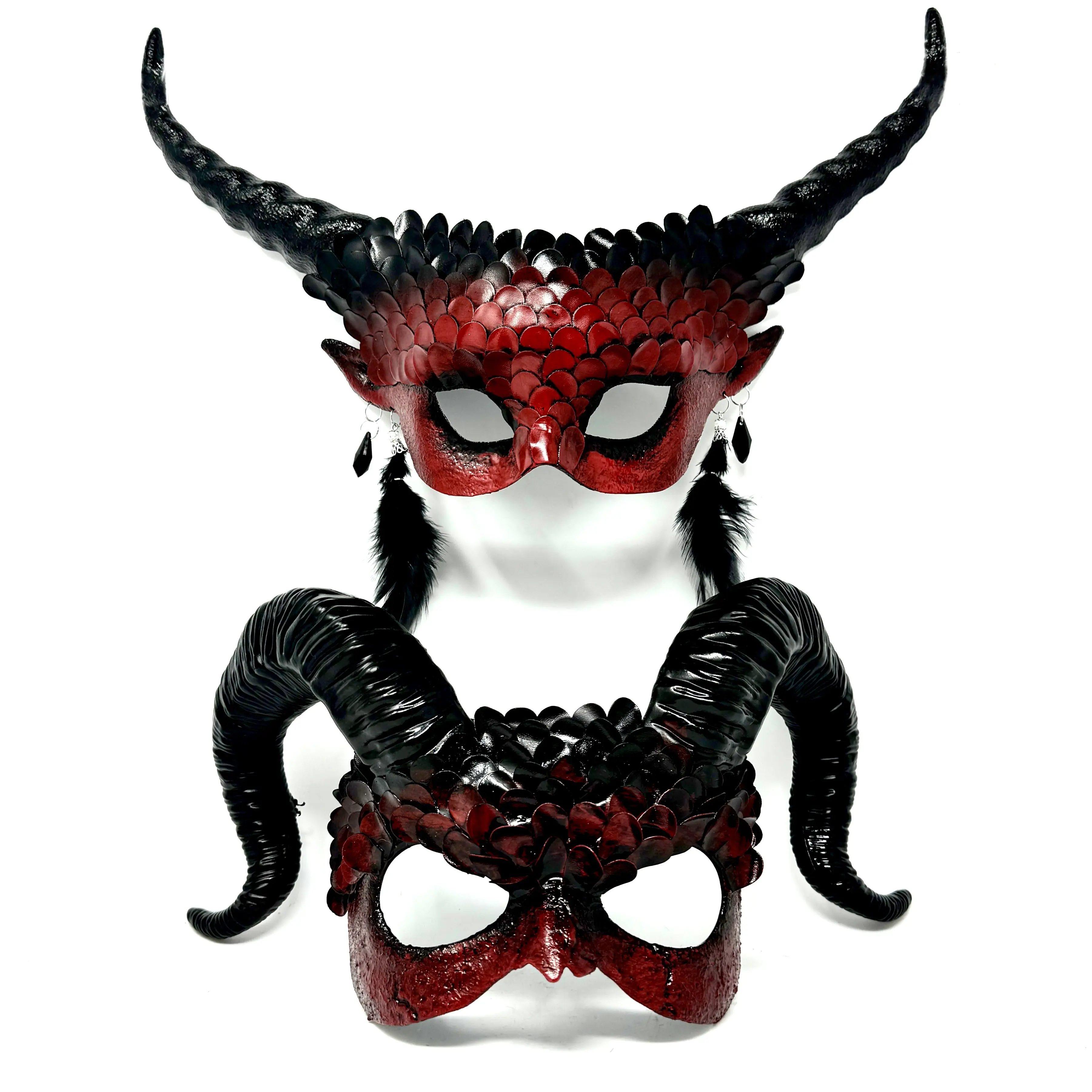 Couples Masquerade Masks, Men Women Devil Demon Goat Horn Costume Party Mask For Halloween Cosplay