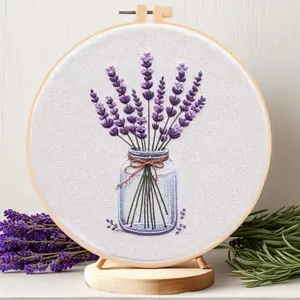 Lavender Pattern DIY Cross Stitch Kit, 1 Set DIY Cross Stitch Kit with English Teaching Paper, DIY Embroidery Kit for Beginners, Needle Crafts Kit