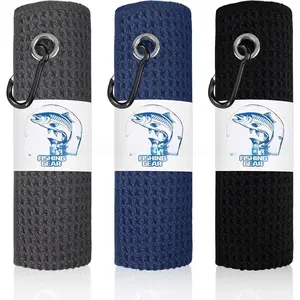 3 Pack Microfiber Fishing Towels with Clip, 16" X 16", Waffle Pattern for Effective Cleaning of Fishing Gears or Dirty Hands, Perfect for Camping Towels an