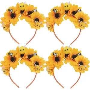 Easter Headbands Set of 4, Duck & Sunflower Realistic Plant Hair Accessories for Kids Holiday Party Photo Props, Party Event Props