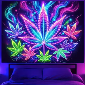 Weed Blacklight UV Reactive, Hippie Ceiling Tree of Life Decor Tapestries Wall Hanging, Home/ Bedroom/ Living Room/ Dorm/ Wall Decor House Warming Gifts New Home home Decor Gifts Peach Skin Velvet/ 110g CFR