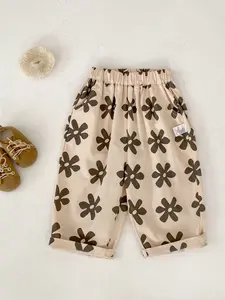 New Arrival Spring & Fall Kids Harem Pants, Casual Comfy Pants, Casual Loose-Fit Korean Style Long Trousers, Woven Fabric Cartoon Pattern