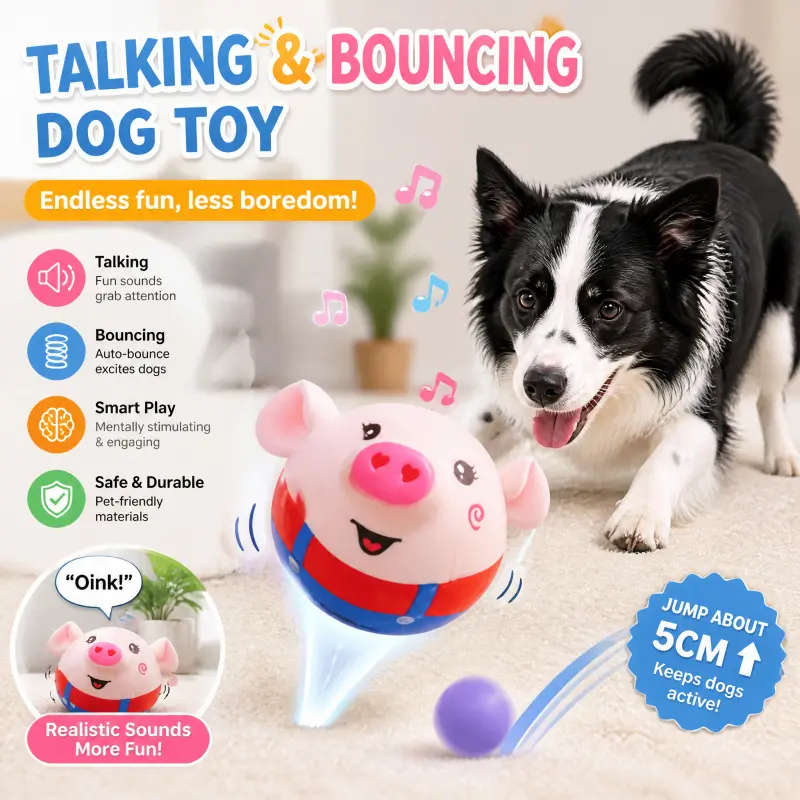 Singing and Jumping Cute Piglet: Dog interactive toy and educational toy, used to relieve pet boredom, a jumping and talking dog toy. Plush dog toy that repeats voice and sings. Type-C rechargeable pet toy, washable.