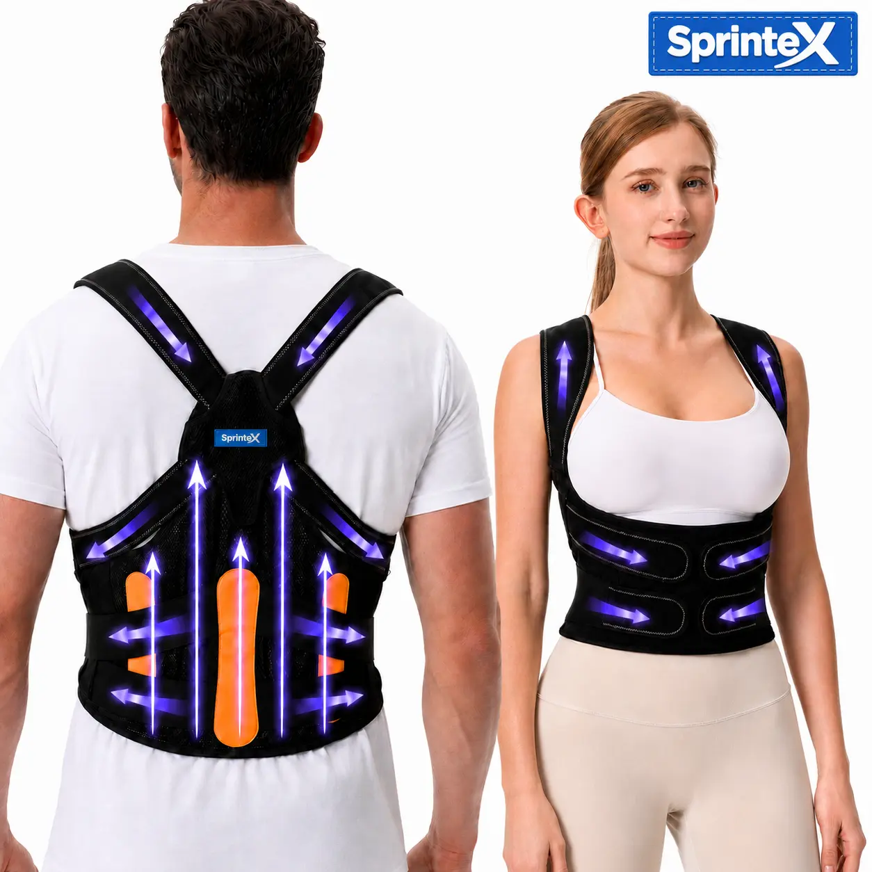 Sprintex Posture Corrector for Women & Men, FSA & HSA Eligible, 7 Flexible Back Support Rods, Adjustable Shoulder Straps, Breathable Mesh