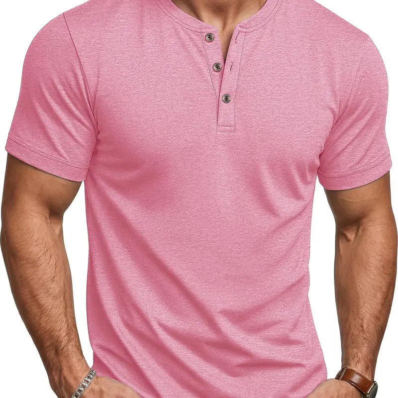 MAGCOMSEN Men's Fitted Henley Short-Sleeve Moisture-Wicking Lightweight Cotton T-Shirt - Casual Summer Basic Tee for Work, Back to School Outfits