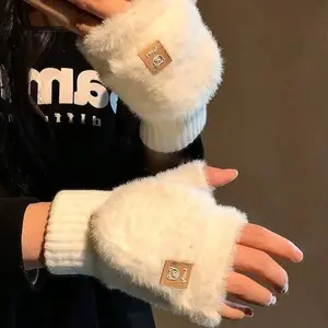 Women's Fuzzy Flip Mittens, Touchscreen Gloves, Soft Knit Fleece, Warm Comfy & Cute Winter Fashion Gloves