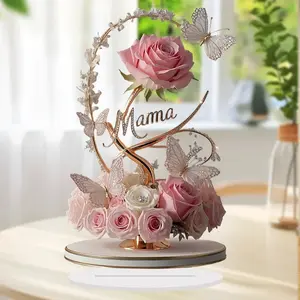 8" Acrylic Rose 'MOM' Standing Decoration – Love Theme, Pastoral Style