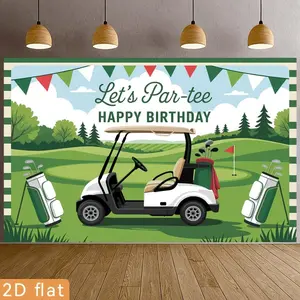 2D Flat Banner Polyester Photography Backdrop, HD Digitally Printed Soft Lightweight Foldable Golf Course Theme Background with Golf Cart and botanical Landscape for Birthday Party Decorations, Photo Booth Background, and Event De