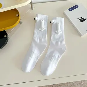 Fashionable And Creative Magnetic Socks Black And White Cartoon Couples Medium Sleeve Socks Magnetic 3D Hand In Hand Fun Socks