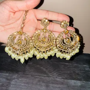 Earrings with Tikka Gold-Tone Beaded Design Traditional Style Jewelry for Women