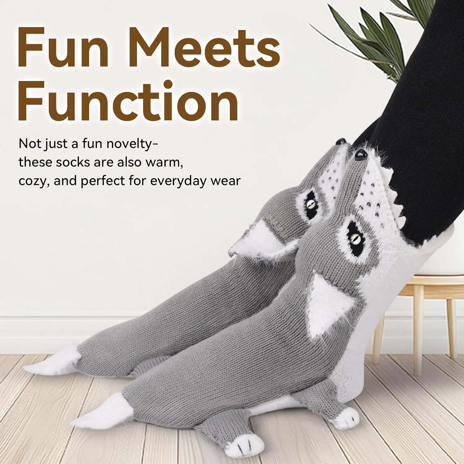 BOFFWAM Unisex Cute 3D Knitted Animal Socks - Fuzzy Paw Floor Slipper Socks, Ultra Soft Stretchy Cotton Blend Fabric Winter Warm Leg Warmers, Christmas Holiday Gifts, Cozy Daily Wear Cute Accessories