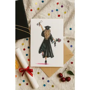 Graduation Card – “Graduation Girl” Elegant Illustration | Graduation Gift, Congrats Card, University Degree Celebration