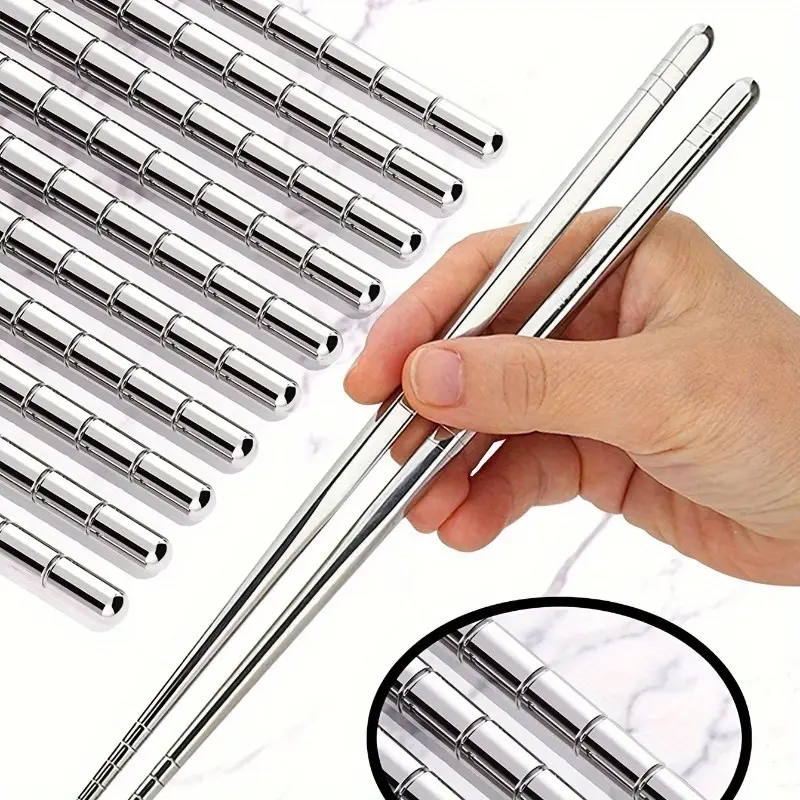 5/10 Pairs Premium Reusable Stainless Metal Chopsticks Dishwasher Safe Lightweight Easy To Use Kitchenware Cutlery Tableware Metal Chop Stick Utensils Stainless Steel