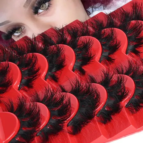 Allureza Faux Mink Strip Lash Extensions - 7-Pair Set, 12-20mm 80D Volume 0.15mm D Curl Fluffy Clusters, Wispy Soft Curly Dramatic Lashes, Waterproof, Plant-Based Cosmetic, Gentle Daily Elegance Makeup, Reusable Red Box Eye Accents