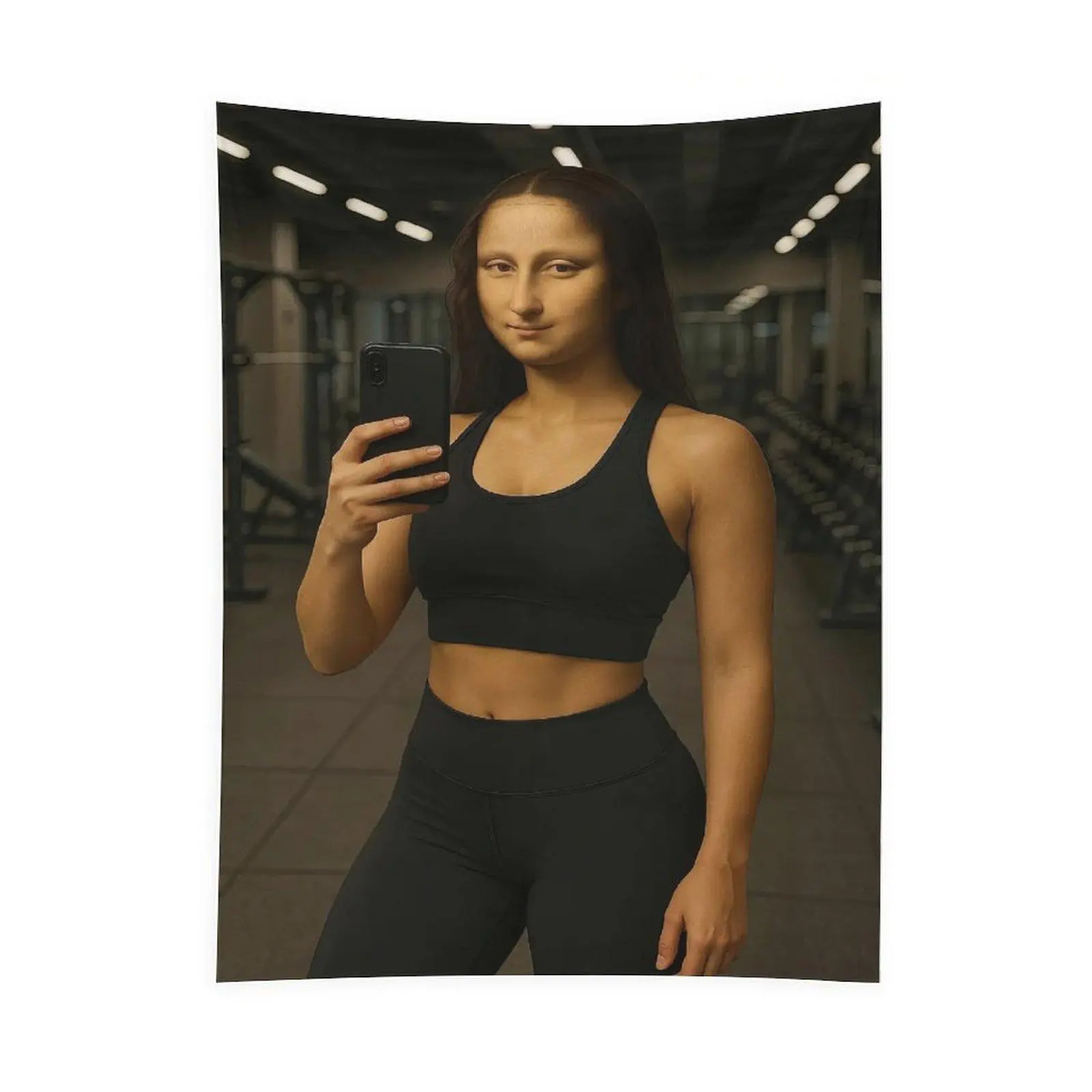 Funny Mona Lisa Fabric Gym Tapestry Wall Hanging - Classic Art Meme Decor with Memorable Print, Creative Workout Room Wall Art for Bedroom Gym Decor, Multi-Size