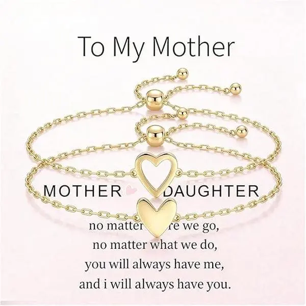 ChicBijoux S Mother Daughter Bracelets, Matching Heart Bracelet Set for Mom and Daughter, Mommy and Me Jewelry, Mother Daughter Heart Bracelets Gift