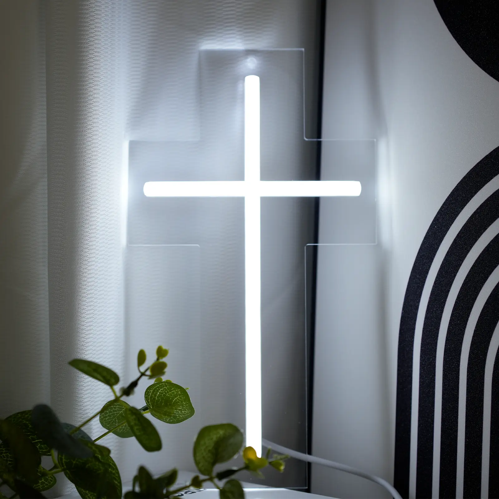 Cross Shaped LED Neon Sign, USB-Powered Versatile Novelty Light, Bold Bright Accent for Living Room, Bedroom