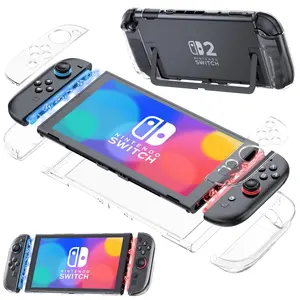 Nintendo Switch 2 Compatible Protective Case, Transparent Shockproof Cover with Anti-Scratch Feature, Includes Screen Protector and Grip Pad