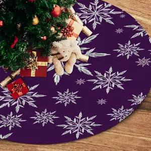 Christmas Snowflake Purple Tree Skirt, Seasonal Tree Mat Holiday Party Supplies Ornaments Indoor Outdoor Decorations for Tabletop Trees