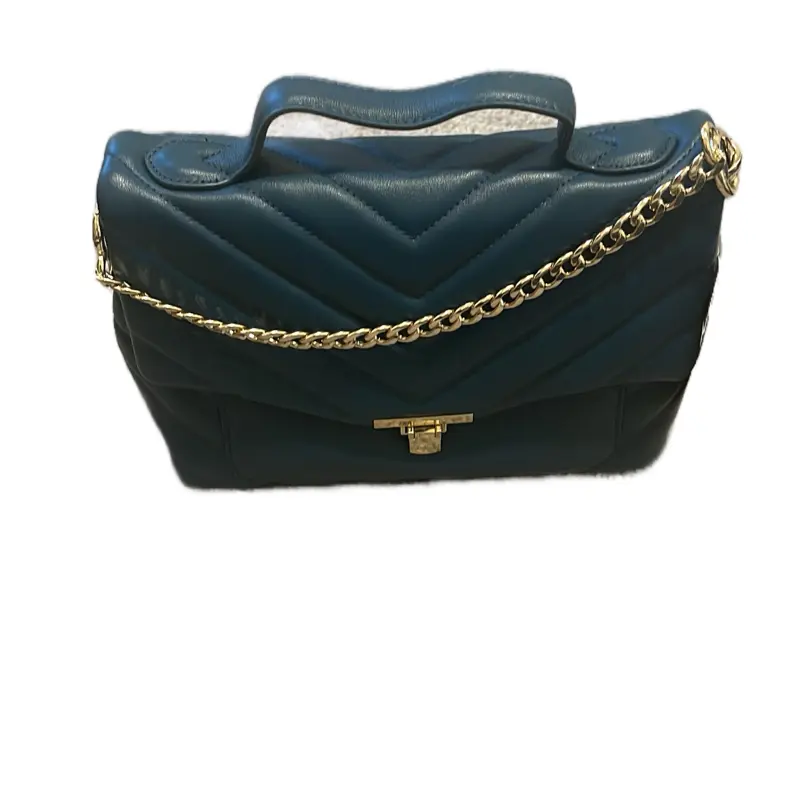 Bag - green bag Leather Handbag with Chain Strap and Gold Clasp, Quilted Design, Ideal for Everyday Use