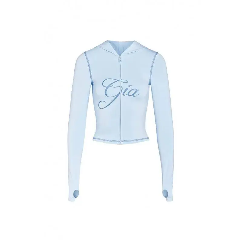 GIA slim-fit letter print topstitching design slim-fit hooded zip-up jacket and pants set