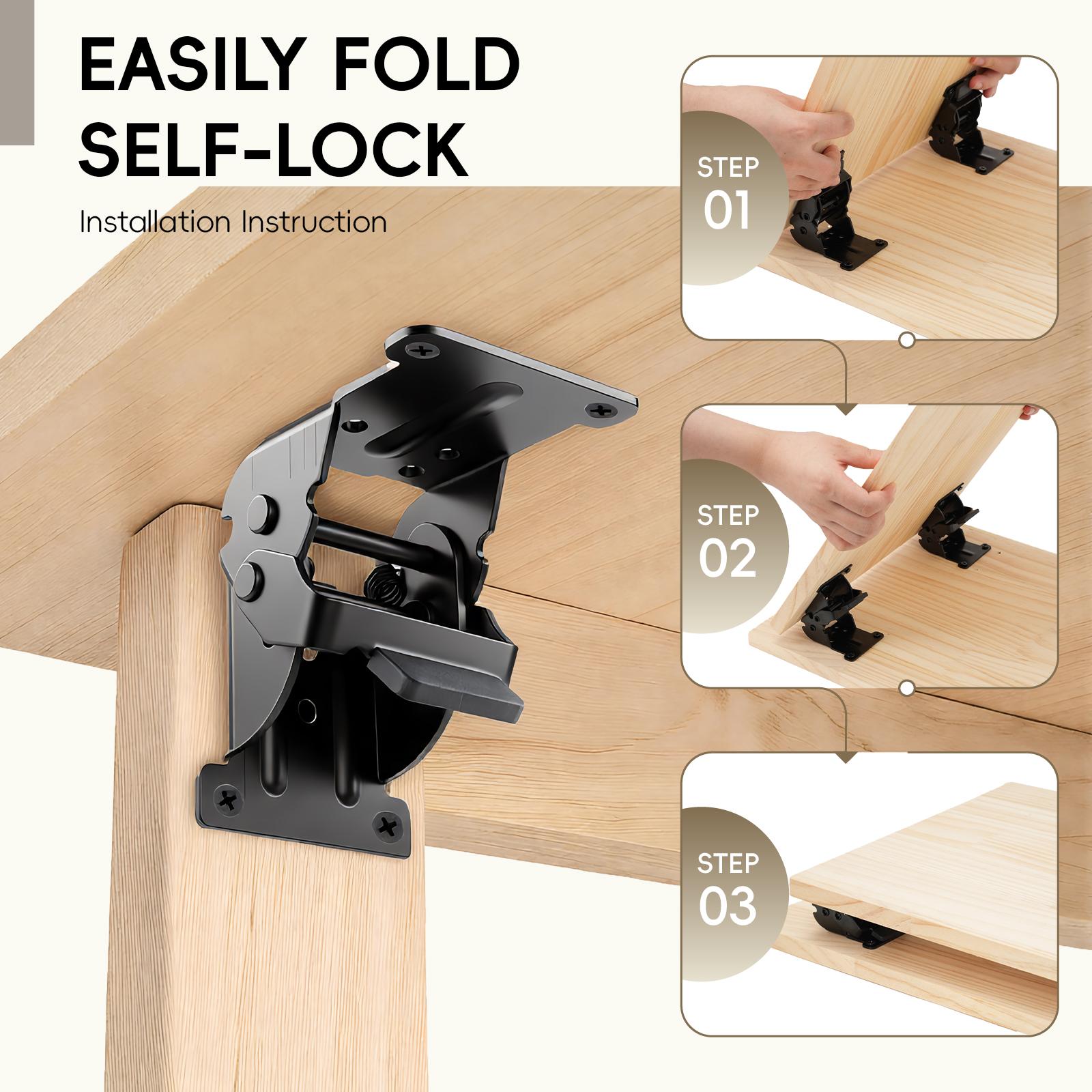 GJANSH 2/4 Pack Foldable Support Bracket, 0-90-180 Degree Lock Extension Support, Self-Lock Hinge for Table Legs, Folding Workbench 100 lbs Max Load-Bearing Capacity fathersdaygift