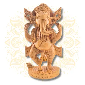 Hand Carved Wooden Dancing Ganesh - 8"