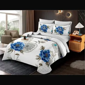 Blue Floral Bedding Set with White Background for a Fresh Look