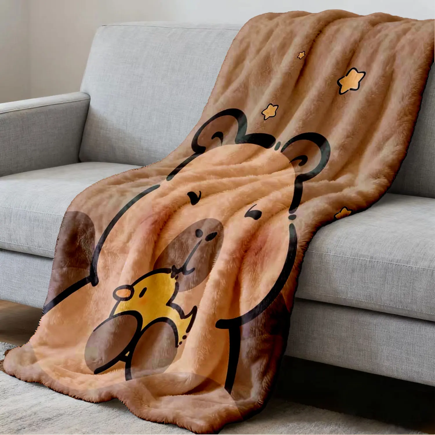Capybara Flannel Blanket Cute Cartoon Plush Throw Cozy Printed Blanket for Sofa Bed Travel Multi-Purpose Animal Blanket Holiday Gift Wall Hanging