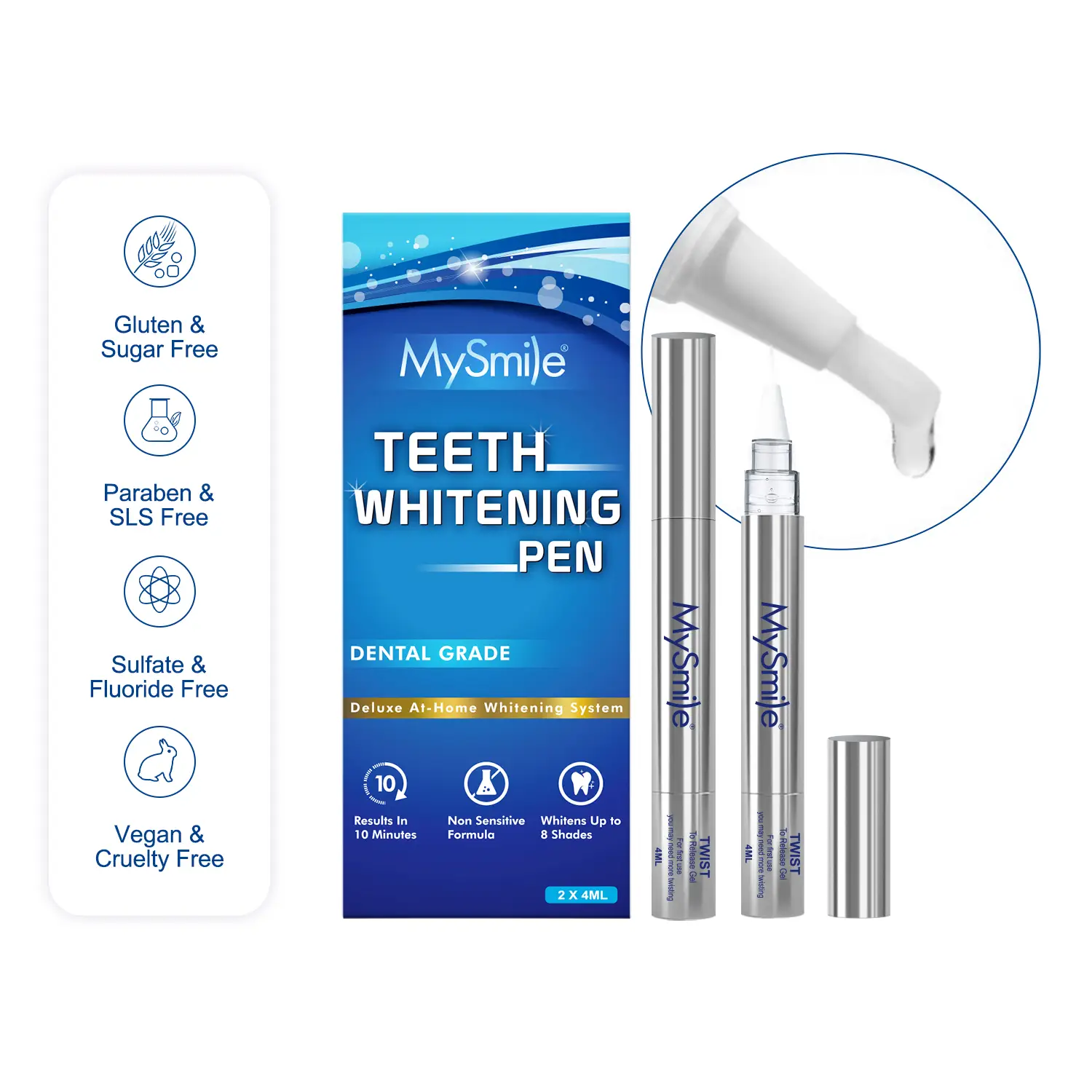 MySmile 22%CP Teeth Whitening Pen 30+ Treatment - Mint Flavor, Enamel Safe, Dentist Formulated, 10 Min Fast Whitening, Gluten Free, Sugar Free, Vegan