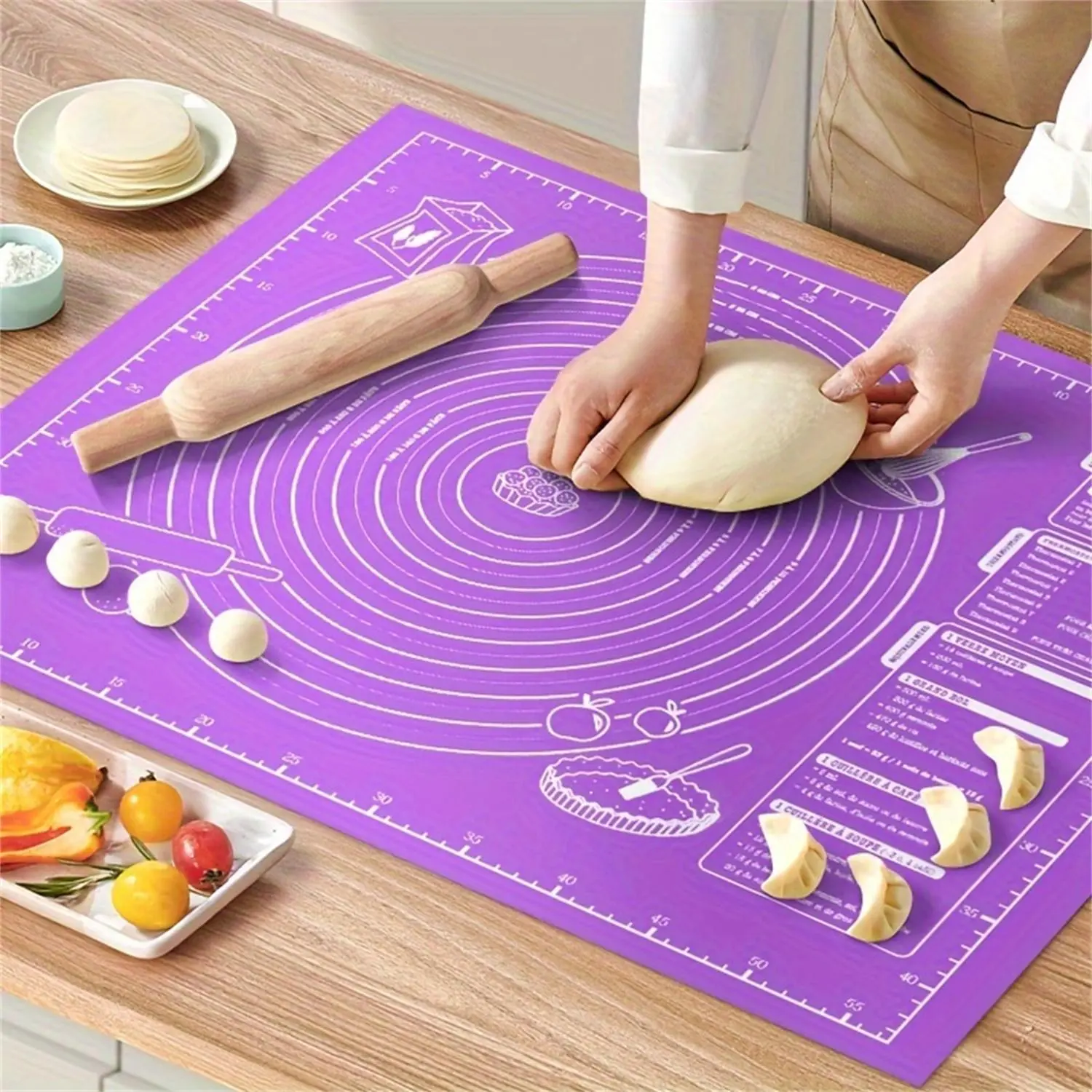 Non-stick Baking Mat, 2 Counts Bakeware  Silicone Dough Rolling Mat, Kitchen Tool for Pastry, Cookie, Baking, Rolling Pin, Baking Tools, Ideal Kitchen Tool for Halloween, Easter, Hanukkah, Thanksgiving, Baking Supplies, Baking Utensils Supplies