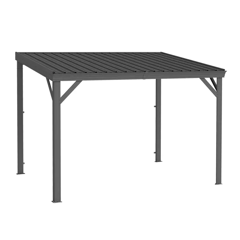 Gray 8' x 10' Rectangular Metal Wall-Mounted Lean-to Gazebo, Galvanized Steel Flute Design Sloping Hardtop, Upgraded Rainwater Drainage, 158.50 lbs Stable Build, 96"(l)x120"(w)x92"(h), Best in the Garden for Gatherings, Patio Deck Extension, Backyard, Wal