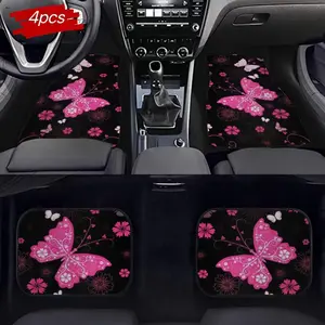 4-piece set of cute and romantic pink butterfly-themed car floor mats, suitable for sedans, SUVs, cars, all-weather car mats, and car interior accessories, Girly Car Interior Sets, Car Accessory