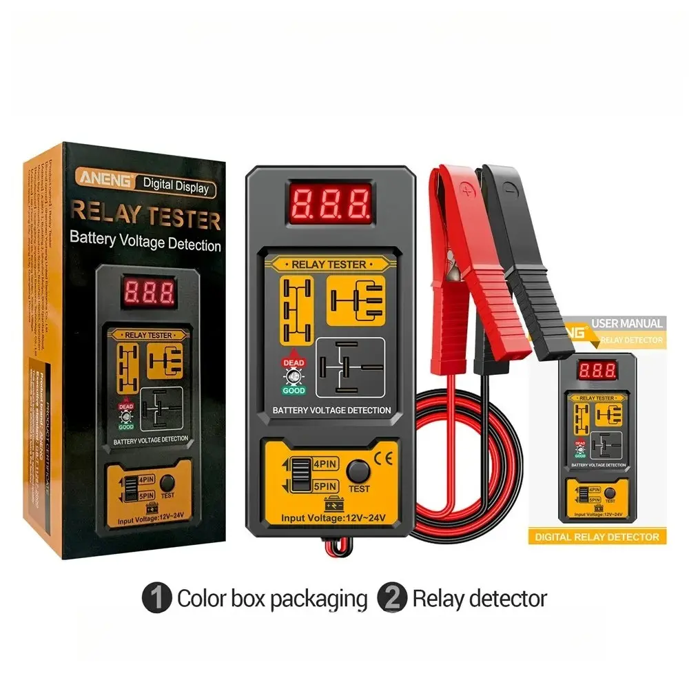 ANENG RT01 Digital Relay Detector, 11V-25V Universal Tester with Digital Display for Battery Voltage Detection, Alligator Clip for 4/5-Pin Automotive Relays, Car Battery Vehicle Testing