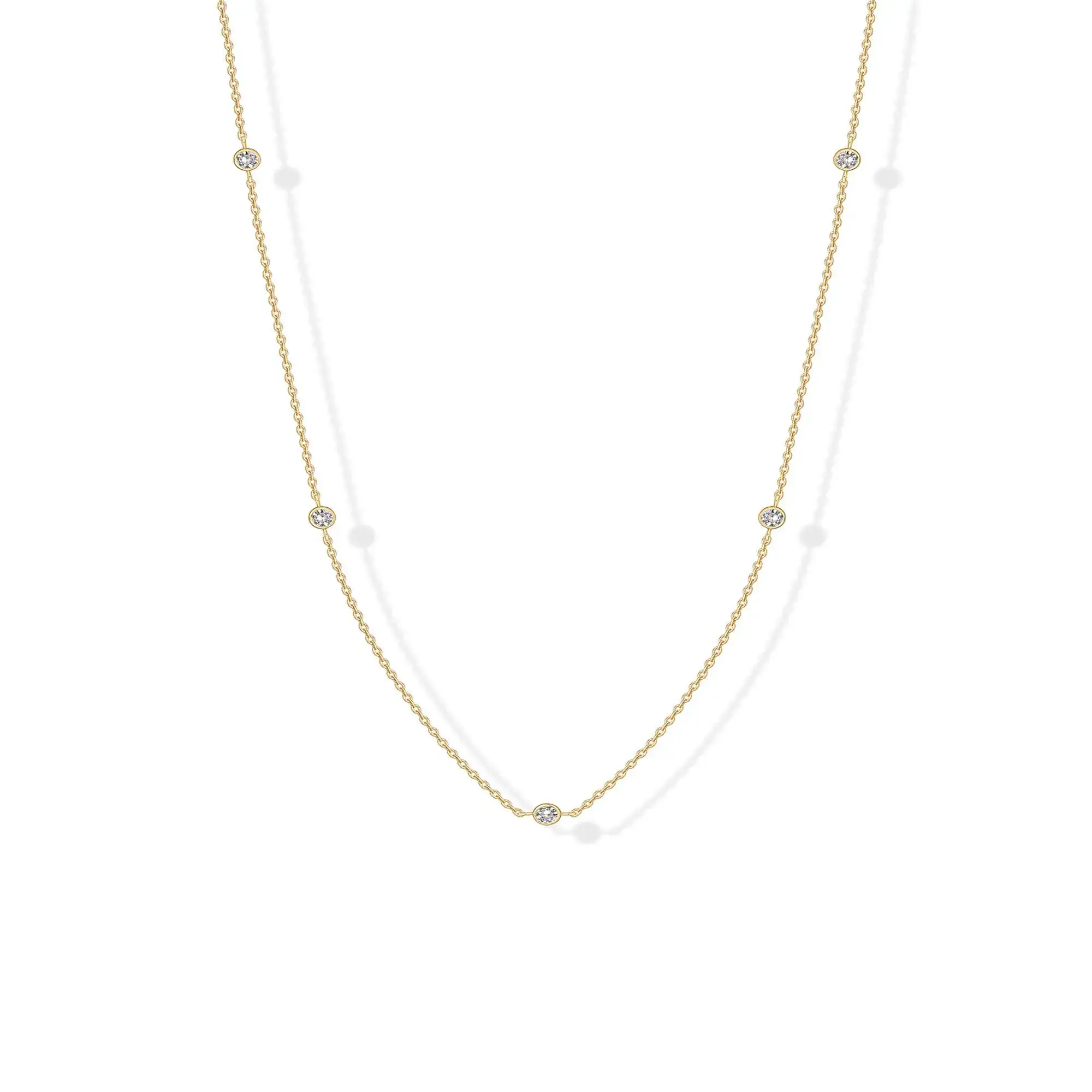 PAVOI 14K Gold Plated Station Choker Necklace for Women - Dainty, Lightweight CZ Simulated Diamond Chain Necklace