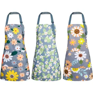 3-piece floral apron with pockets, adjustable women's apron, suitable for kitchen, gardening, and salon