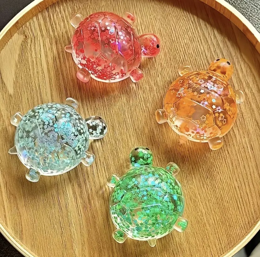 1 PC Turtle Shaped Squeeze Fidget Toy, Transparent Soft TPR Toy With Star Sequins, Stress Relief Sensory Squishy Toy for Kids & Adults Party Favor Gift