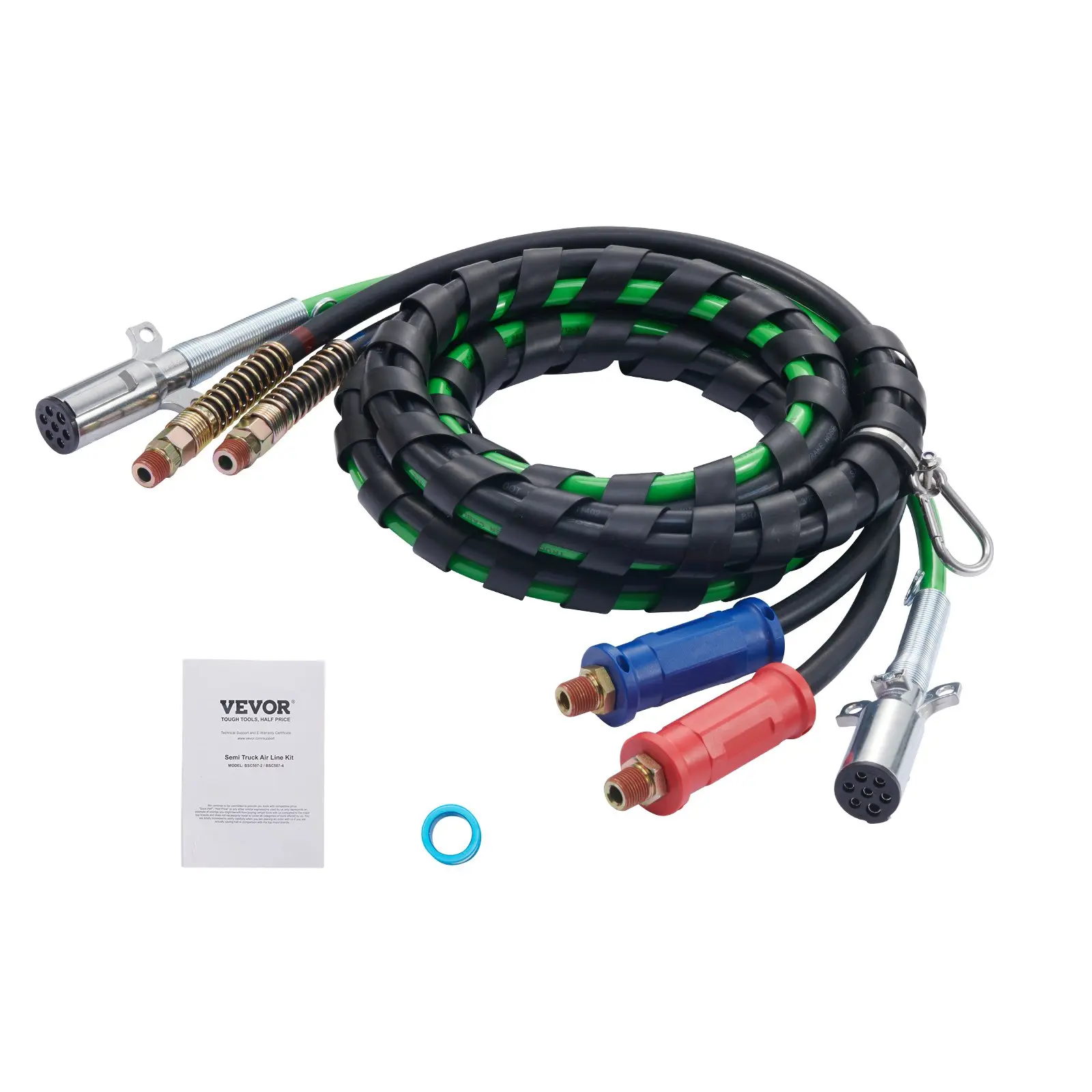VEVOR 12 ft Semi Truck Air Lines Kit, 3-in-1 Air Hoses & ABS Power Line for Semi Truck Trailer Tractor, Brass, 1 Kit