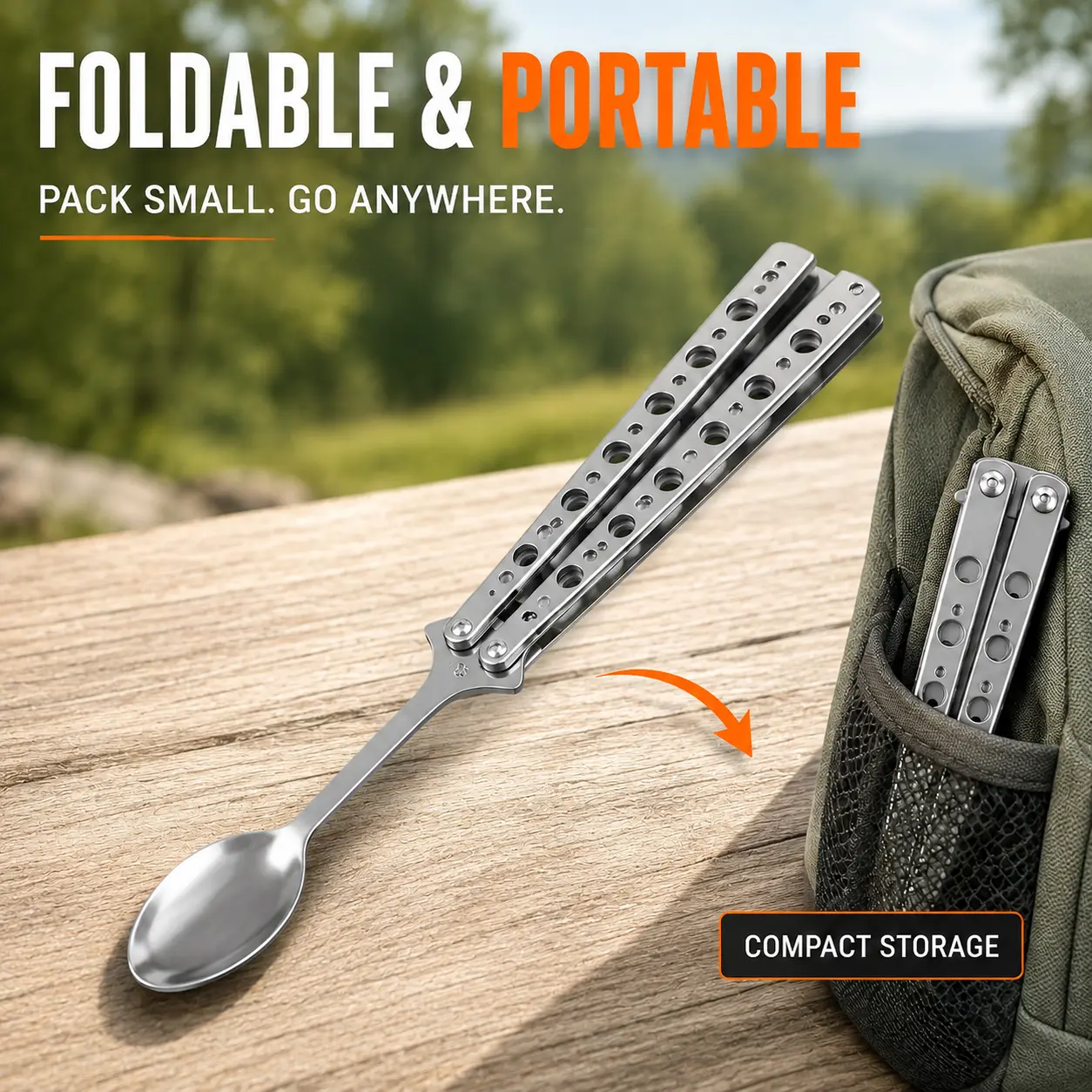 Stainless Steel Folding Butterfly Spoon with Bottle Opener, 2-in-1 Compact Outdoor Camping Utensil for BBQ & Kitchen Use, 1 Count, Folding Spoon