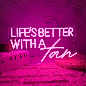 Life Is Better With A Tan Neon Light Sign, Beauty Salon LED Sign,Tanning Salon Decor,Tanning Wall Art,Make Up Studio Decor,Makeup Wall Art,Spa Sign,