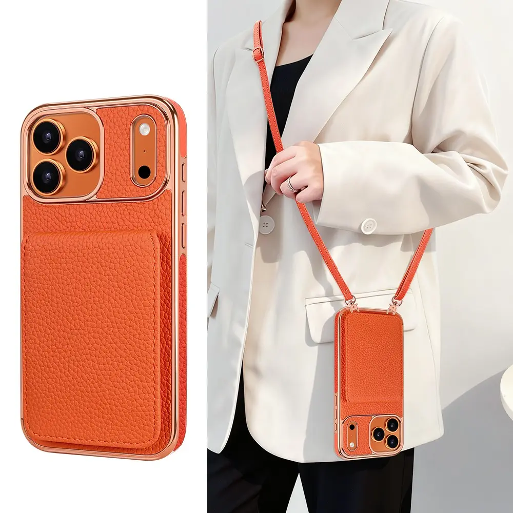 Faux Leather Wallet Phone Case Cover Casing Accessories for iPhone - Protective Shockproof Card Holder Kickstand Detachable Crossbody Strap Compatible with iPhone 17/16/15/14