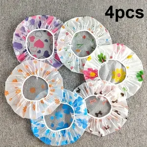 Adjustable Printed Shower Cap Set, High-Quality Reusable Design with Elastic Band, Perfect for Women's Spa & Salon Use