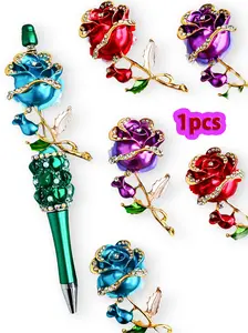 1pcs Creative Single Rose Flower DIY Gift, Handmade Bead Pen Phone Chain Keychain, Indoor Decor, Car Hanging, Perfect Craft Project