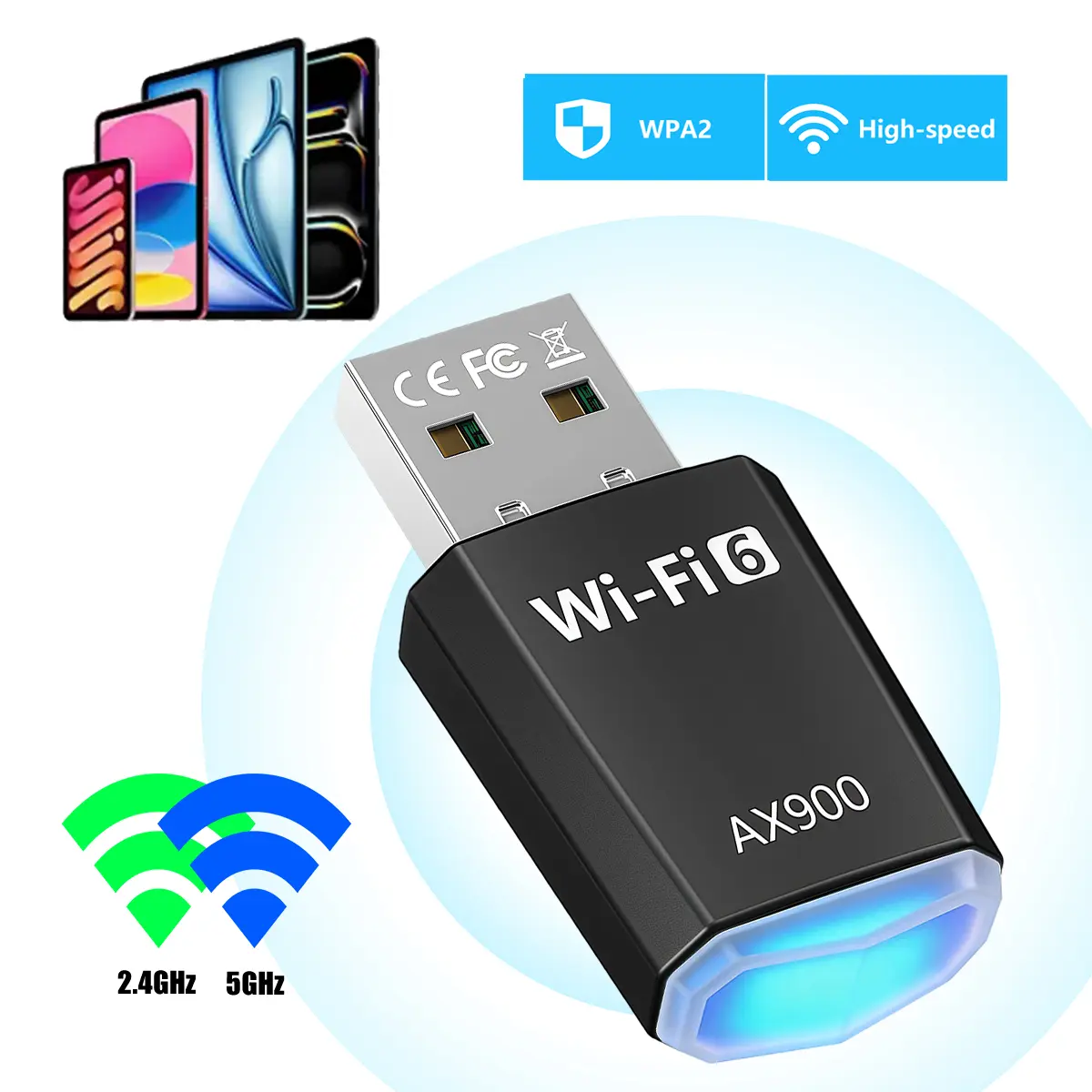 1300Mbps USB 3.0 Wireless Network Card, Dual Band USB 3.0 WiFi Wireless Network Dongle USB WiFi 6 Adapter with Dual Band AX1300, Up to 300 Mbps on 2.4GHz & 600Mbps on 5GHz, Featuring WPA3, PC WiFi Adapter, Wifi Usb Adapter For Pc