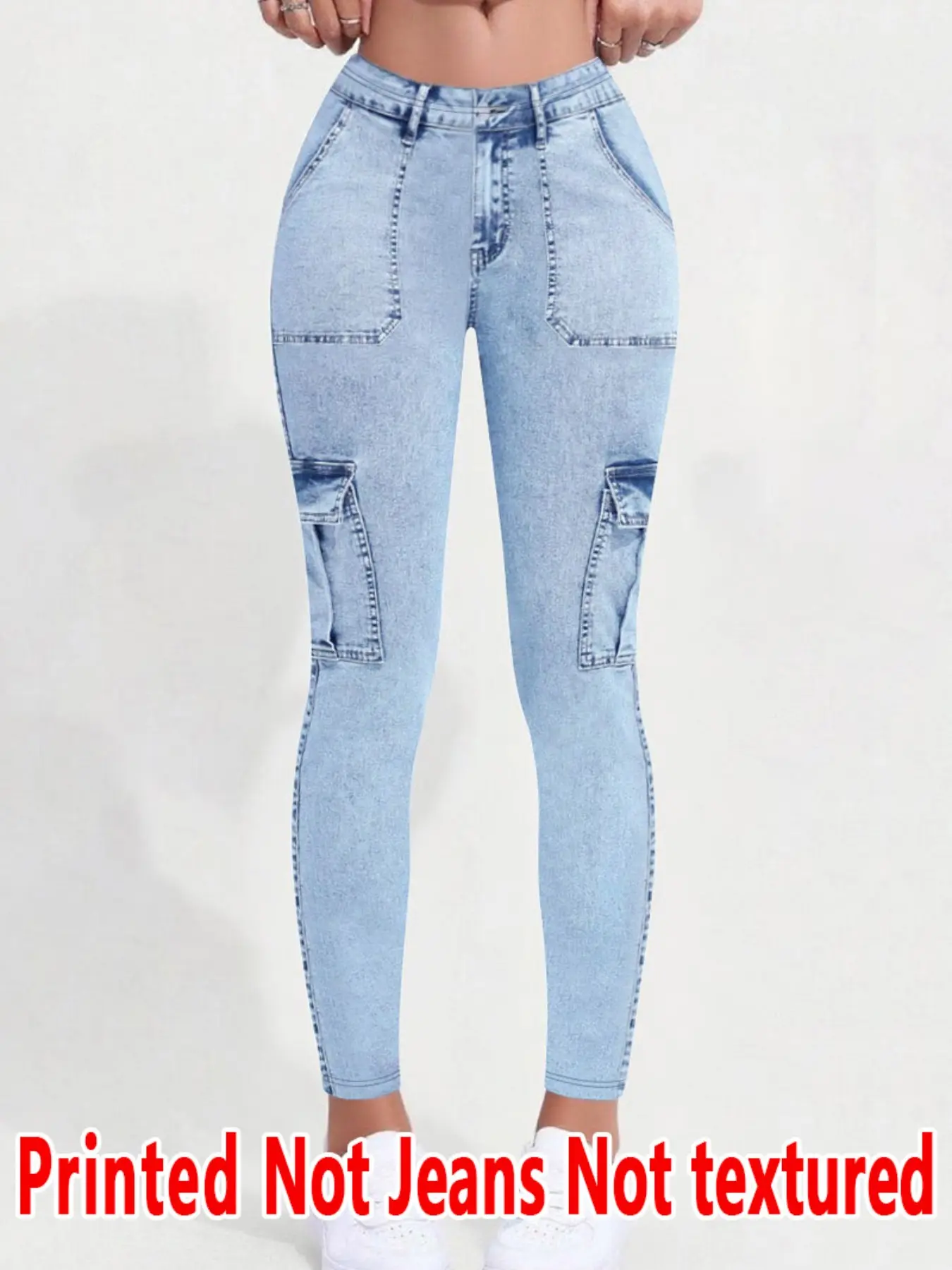 Women's Printed Tight-Fitting Pants, Non-Cowboy Fabric, Long Bottoms, Faux Cowboy Print Underwear, All Seasons Wear, Womenswear