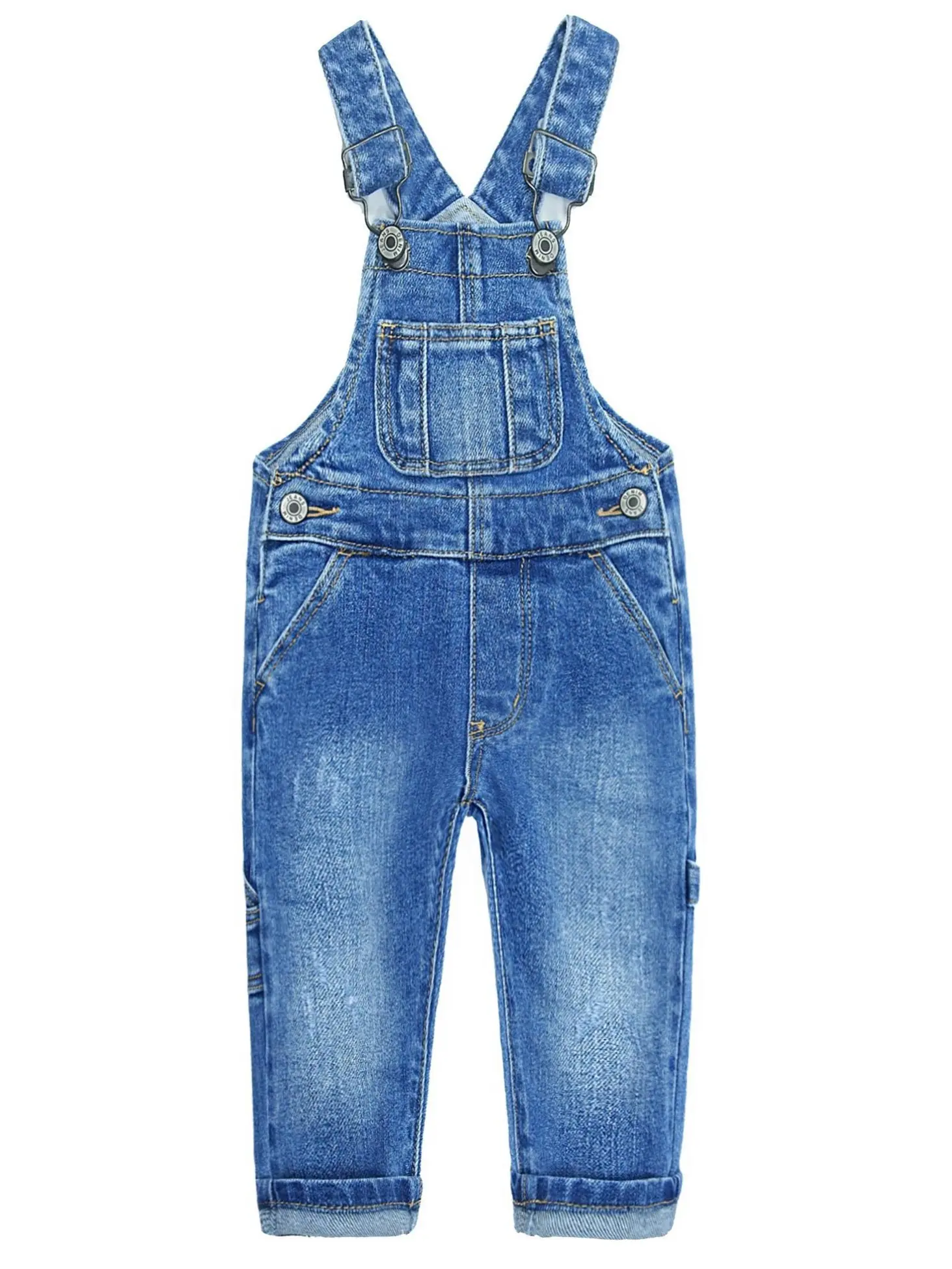 Kidscool Space Unisex 100 Cotton Loose-Fitting Ripped Dark Wash Denim Overalls, All Seasons Machine Washable Jean Bib Pants for 3-14 Years Kids