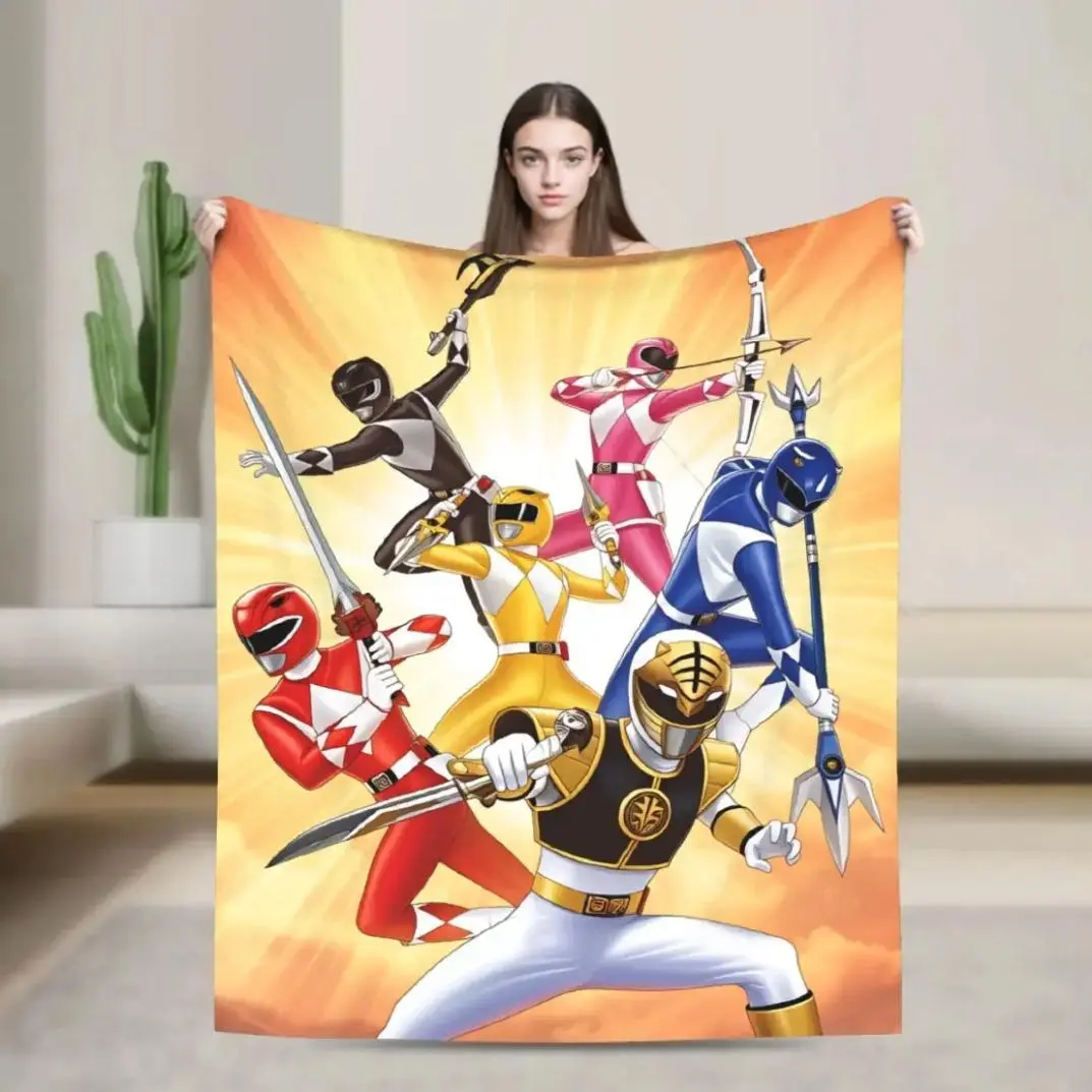 Mighty Morphin Power Rangers Style Polyester Fleece Flannel Blanket - Bold Print, Super Soft, Super Warm Plush Throw for Adults, Multi-Purpose Sofa Bed Use, Novelty Birthday Gift