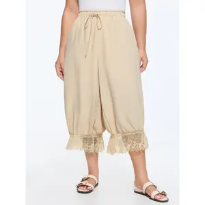 BLOOMCHIC Lady's Plus Size Polyester Smooth Minimalist Color Contrast Hem Straight-Leg Lounge Pants [M-6X], 2026 Summer Swimweek Vibes Garment, Spotlight Deals